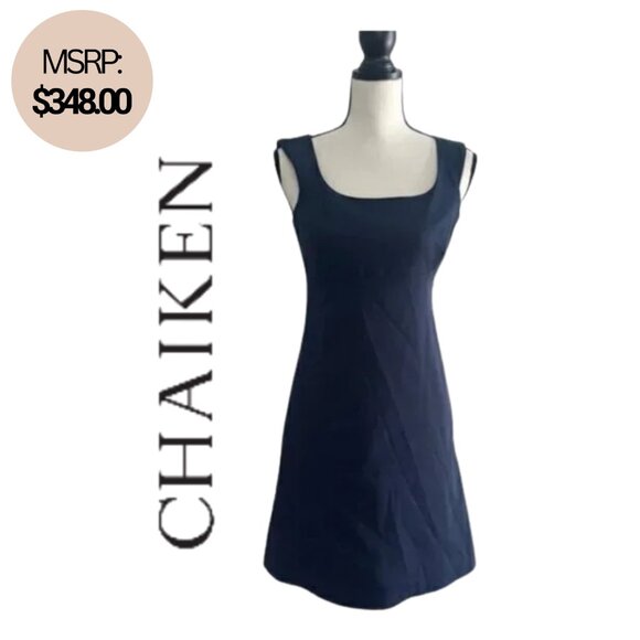 🔥NWT CHAIKEN Women's Navy Blue Sleeveless Summer Portrait Sheath Dress- Size 2 - Picture 1 of 11